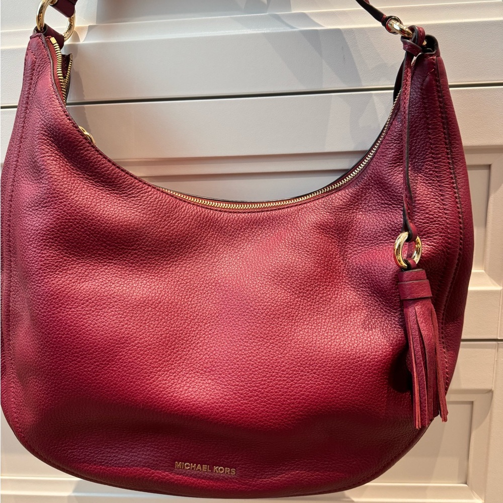 Michael Kors Burgundy Leather Hobo Bag